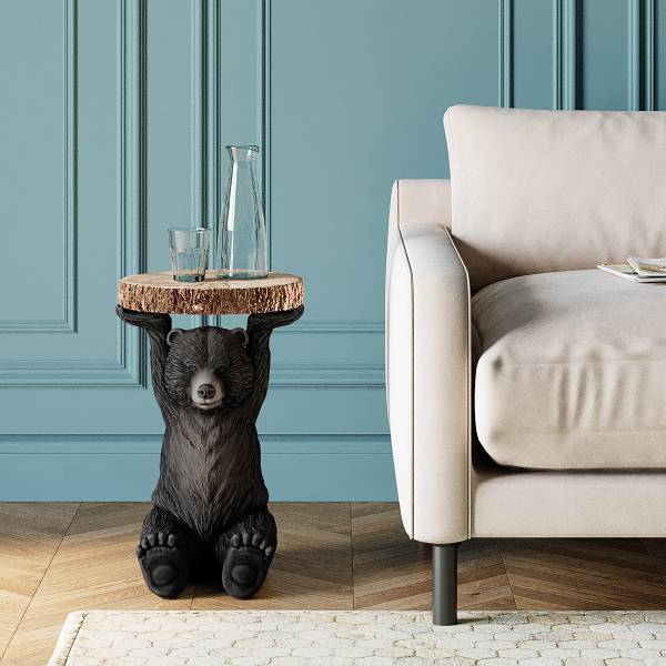 Beistelltisch Animal - Bär - Beige / Schwarz - Durchmesser: 33 cm