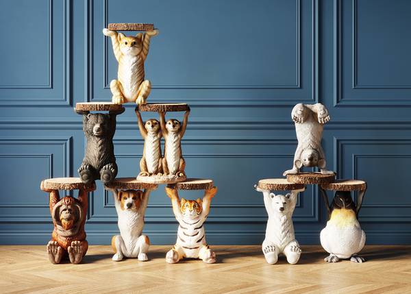 Beistelltisch Animal - Bär - Beige / Schwarz - Durchmesser: 33 cm