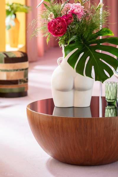 Couchtisch Tear Drops - Glas / Echtholzfurnier - Schwarz / Walnuss