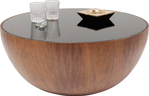 Couchtisch Tear Drops - Glas / Echtholzfurnier - Schwarz / Walnuss