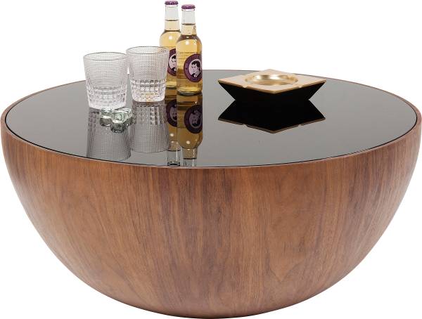 Couchtisch Tear Drops - Glas / Echtholzfurnier - Schwarz / Walnuss