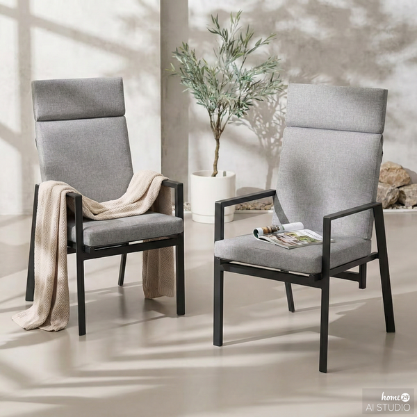 Verstellbarer Gartenstuhl Myluna 2er-Set - Aluminium / Webstoff - Grau