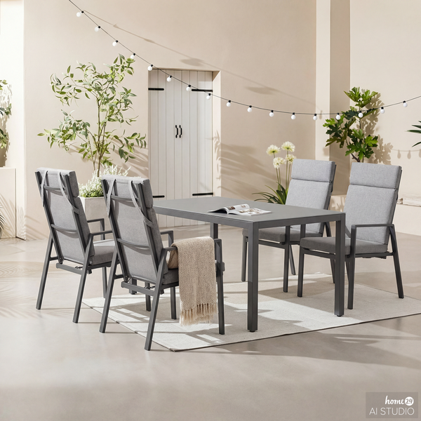 Verstellbarer Gartenstuhl Myluna 2er-Set - Aluminium / Webstoff - Grau