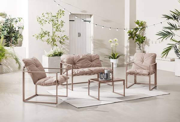 Gartensitzgruppe Savva 4-teilig - Stahl / Webstoff - Beige