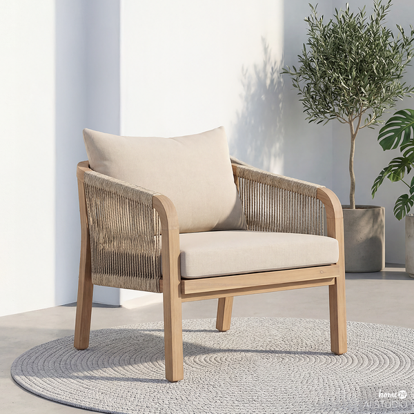 Loungesessel Mori - Akazie massiv / Webstoff - Akazie Braun / Beige