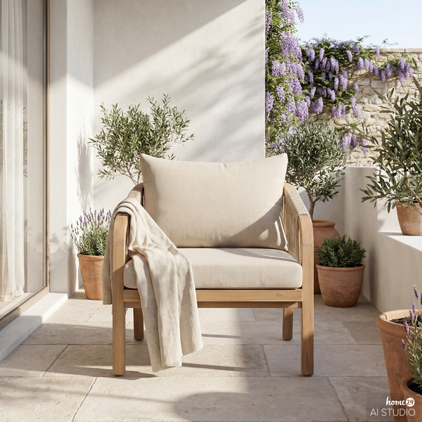 Loungesessel Mori - Akazie massiv / Webstoff - Akazie Braun / Beige
