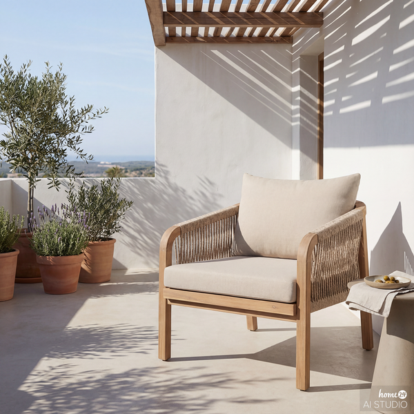 Loungesessel Mori - Akazie massiv / Webstoff - Akazie Braun / Beige