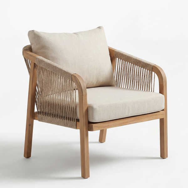 Loungesessel Mori - Akazie massiv / Webstoff - Akazie Braun / Beige