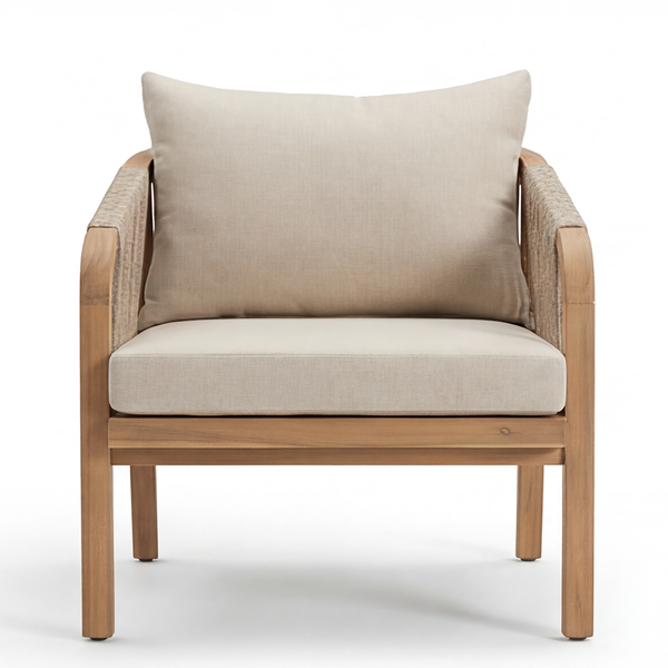 Loungesessel Mori - Akazie massiv / Webstoff - Akazie Braun / Beige