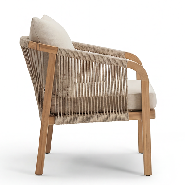 Loungesessel Mori - Akazie massiv / Webstoff - Akazie Braun / Beige