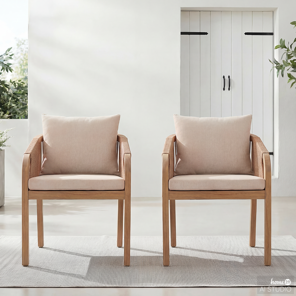 Gartenstuhl Evoa 2er-Set - Akazie massiv / Webstoff - Beige