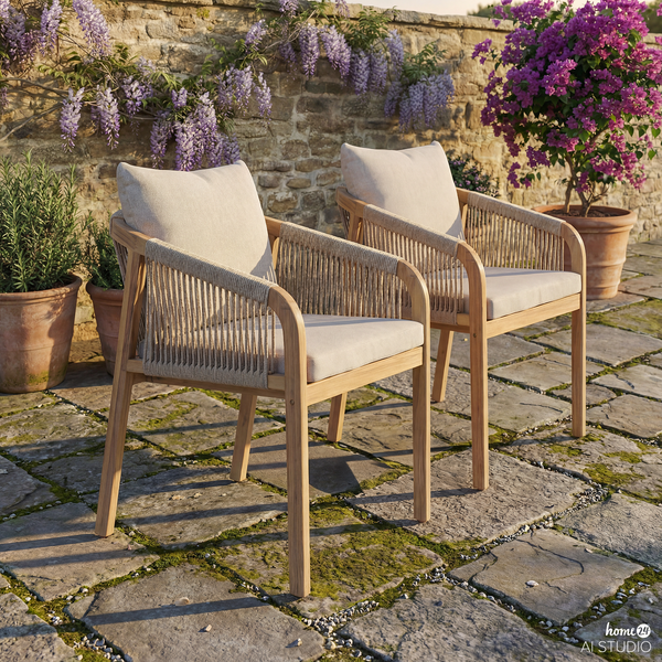 Gartenstuhl Evoa 2er-Set - Akazie massiv / Webstoff - Beige