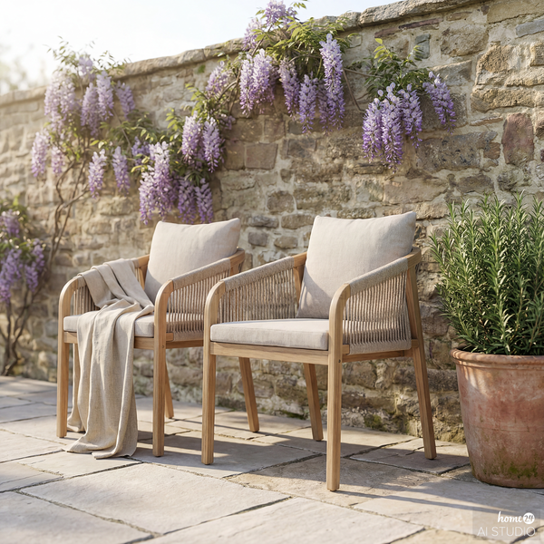 Gartenstuhl Evoa 2er-Set - Akazie massiv / Webstoff - Beige