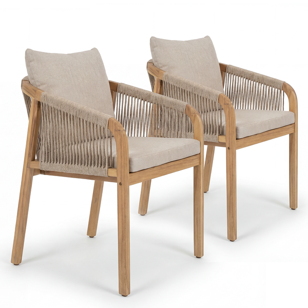 Gartenstuhl Evoa 2er-Set - Akazie massiv / Webstoff - Beige