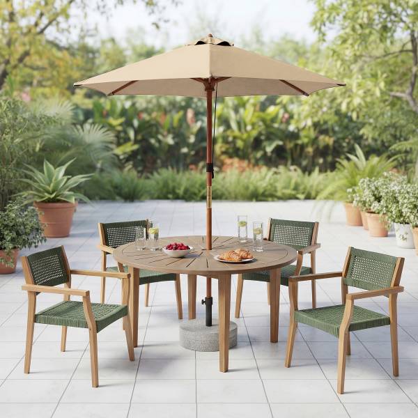 Sonnenschirm Sombrilla - Eukalyptus massiv / Polyester - Beige - Durchmesser: 200 cm