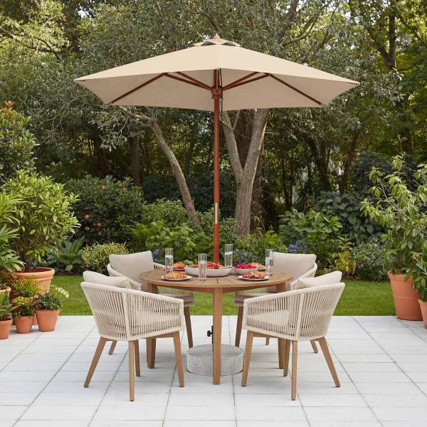 Sonnenschirm Sombrilla - Eukalyptus massiv / Polyester - Beige - Durchmesser: 200 cm
