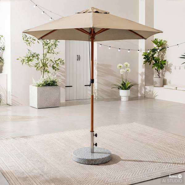Sonnenschirm Sombrilla - Eukalyptus massiv / Polyester - Beige - Durchmesser: 200 cm