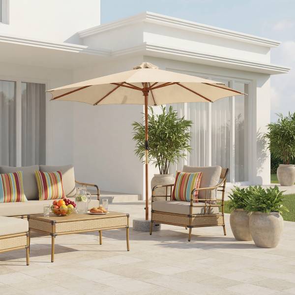 Sonnenschirm Sombrilla - Eukalyptus massiv / Polyester - Beige - Durchmesser: 300 cm