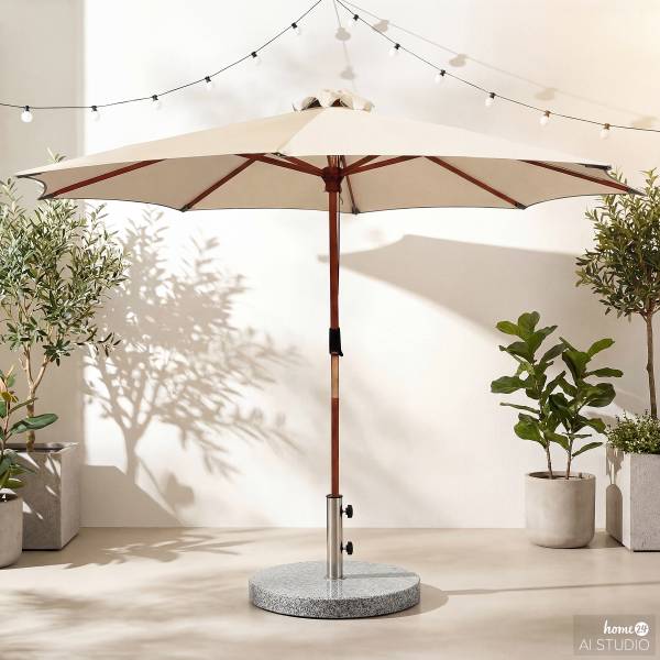 Sonnenschirm Sombrilla - Eukalyptus massiv / Polyester - Beige - Durchmesser: 300 cm