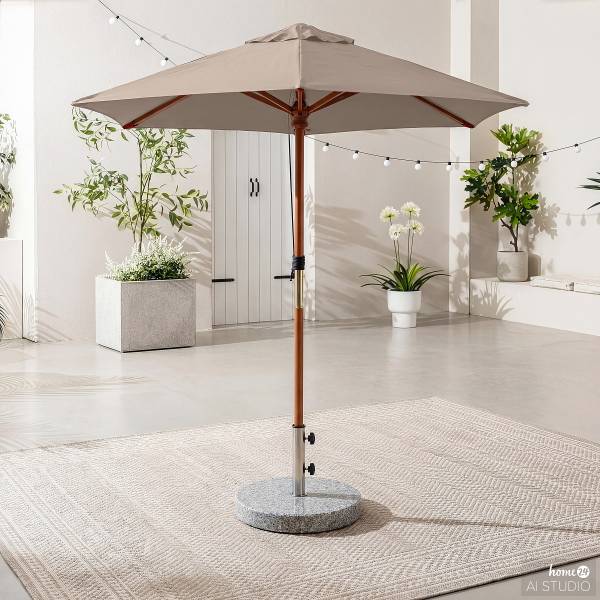 Sonnenschirm Sombrilla - Eukalyptus massiv / Polyester - Taupe - Durchmesser: 200 cm
