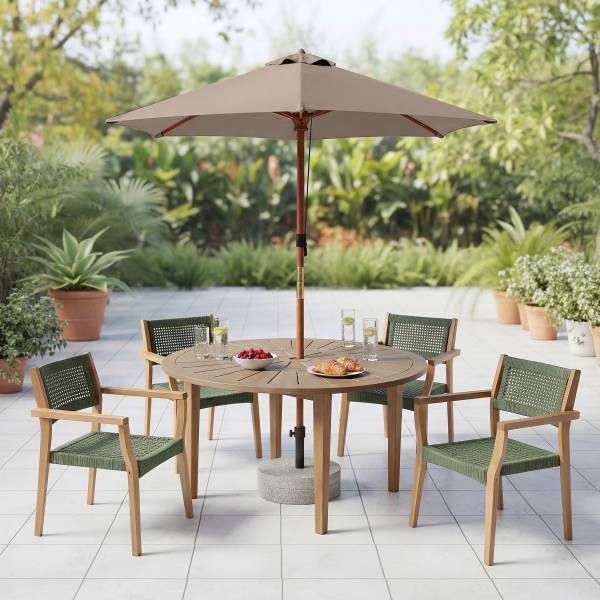Sonnenschirm Sombrilla - Eukalyptus massiv / Polyester - Taupe - Durchmesser: 200 cm