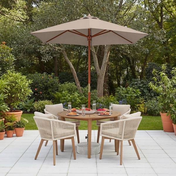 Sonnenschirm Sombrilla - Eukalyptus massiv / Polyester - Taupe - Durchmesser: 200 cm