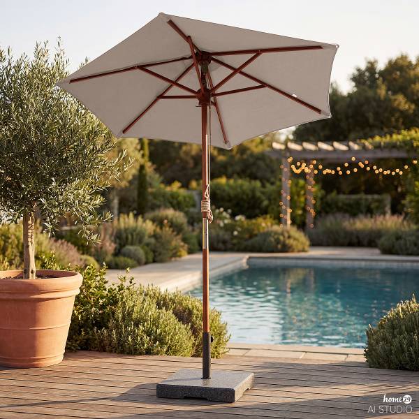 Sonnenschirm Sombrilla - Eukalyptus massiv / Polyester - Taupe - Durchmesser: 200 cm