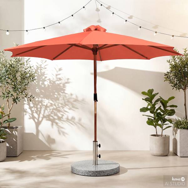 Sonnenschirm Sombrilla - Eukalyptus massiv / Polyester - Terracotta - Durchmesser: 300 cm