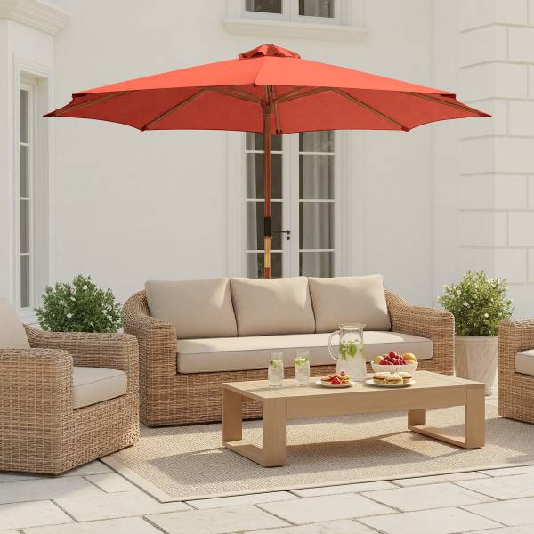 Sonnenschirm Sombrilla - Eukalyptus massiv / Polyester - Terracotta - Durchmesser: 300 cm