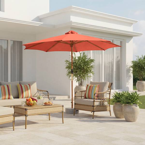 Sonnenschirm Sombrilla - Eukalyptus massiv / Polyester - Terracotta - Durchmesser: 300 cm