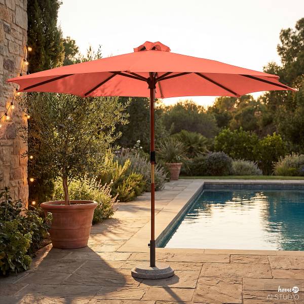 Sonnenschirm Sombrilla - Eukalyptus massiv / Polyester - Terracotta - Durchmesser: 300 cm