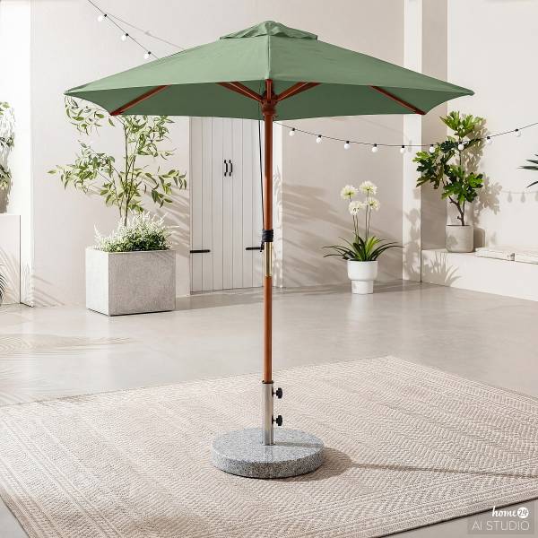 Sonnenschirm Sombrilla - Eukalyptus massiv / Polyester - Salbei - Durchmesser: 200 cm
