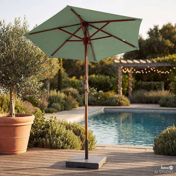 Sonnenschirm Sombrilla - Eukalyptus massiv / Polyester - Salbei - Durchmesser: 200 cm
