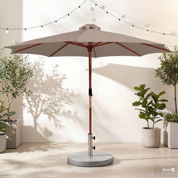 Sonnenschirm Sombrilla - Eukalyptus massiv / Polyester - Taupe - Durchmesser: 250 cm