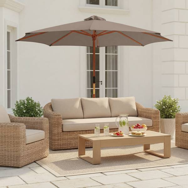 Sonnenschirm Sombrilla - Eukalyptus massiv / Polyester - Taupe - Durchmesser: 250 cm
