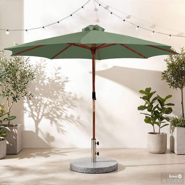 Sonnenschirm Sombrilla - Eukalyptus massiv / Polyester - Salbei - Durchmesser: 250 cm