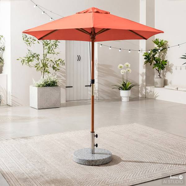Sonnenschirm Sombrilla - Eukalyptus massiv / Polyester - Terracotta - Durchmesser: 200 cm