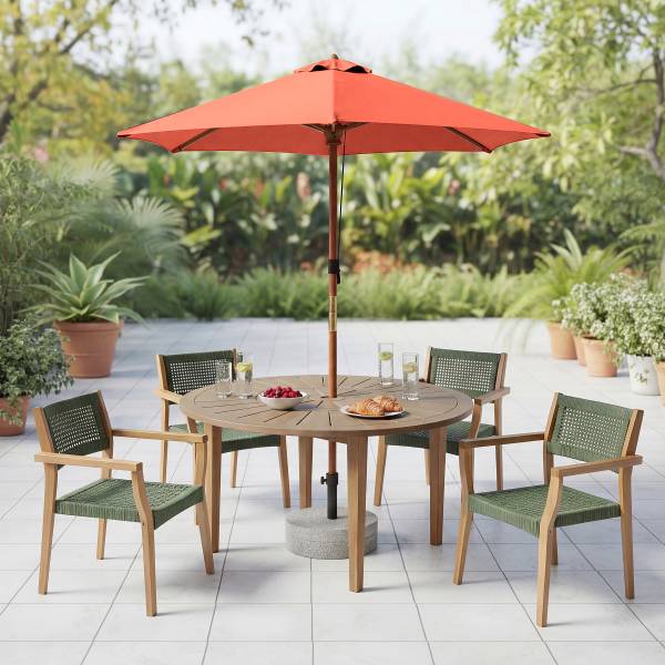 Sonnenschirm Sombrilla - Eukalyptus massiv / Polyester - Terracotta - Durchmesser: 200 cm
