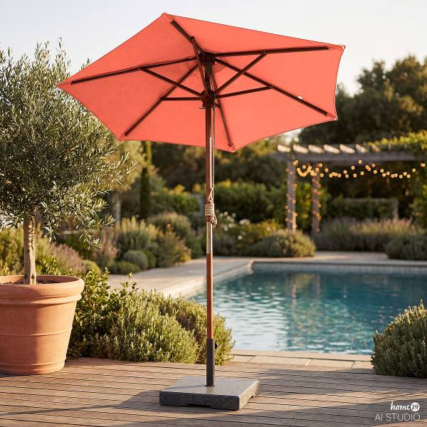 Sonnenschirm Sombrilla - Eukalyptus massiv / Polyester - Terracotta - Durchmesser: 200 cm