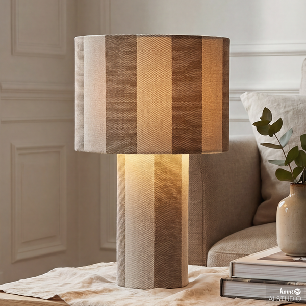 Tischleuchte Nuvio - Eisen / Leinen - 1-flammig - Beige