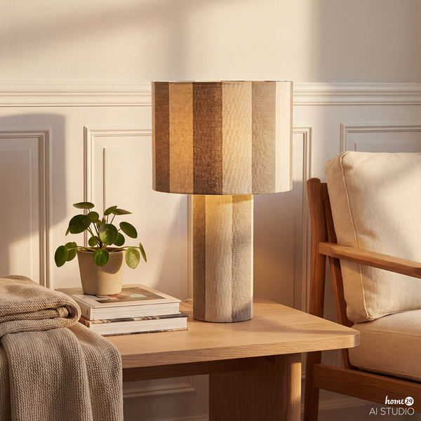 Tischleuchte Nuvio - Eisen / Leinen - 1-flammig - Beige
