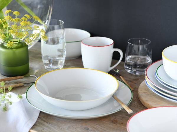 Kombiservice Luna Color Line - Porzellan - Weiß / Mehrfarbig - 24-teilig