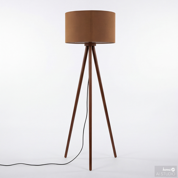 Stehleuchte Lunix - Pinie massiv / Textil - 1-flammig - Taupe