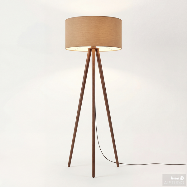 Stehleuchte Lunix - Pinie massiv / Textil - 1-flammig - Taupe