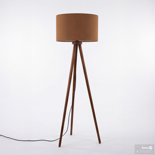 Stehleuchte Lunix - Pinie massiv / Textil - 1-flammig - Taupe