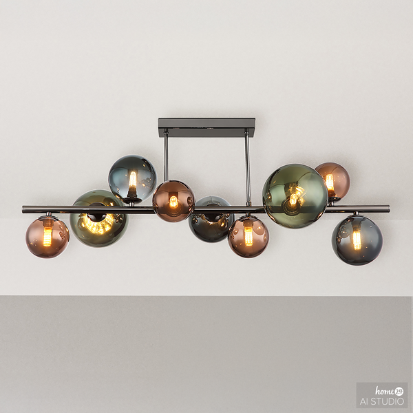 LED-Deckenleuchte Wyral - Farbglas / Eisen - 9-flammig