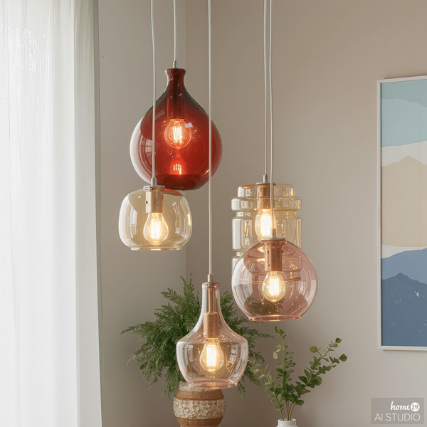 Pendelleuchte GLOWIN - Farbglas / Eisen - 5-flammig - Multicolor