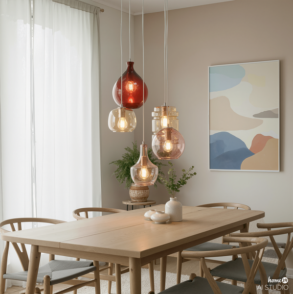 Pendelleuchte GLOWIN - Farbglas / Eisen - 5-flammig - Multicolor