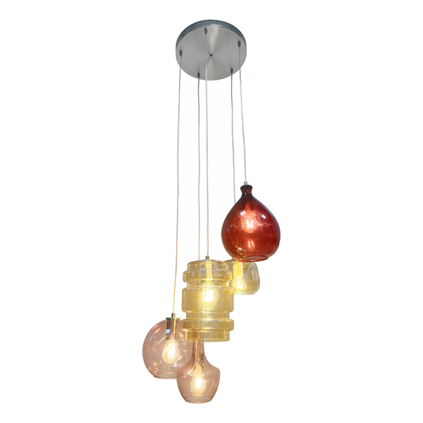 Pendelleuchte GLOWIN - Farbglas / Eisen - 5-flammig - Multicolor