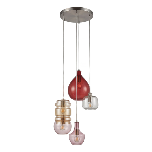 Pendelleuchte GLOWIN - Farbglas / Eisen - 5-flammig - Multicolor